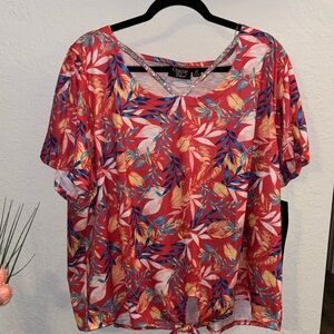 🌴Onque Casual Woman Lightweight Tie Front Top Blouse Tropical Size 3X